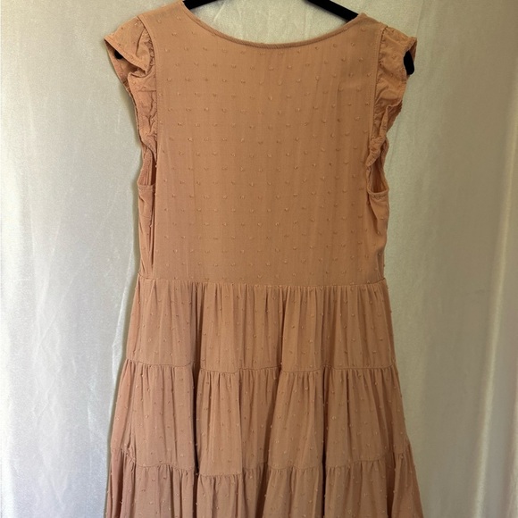 Sweet Wanderer Swiss Dot Blush Button-Front Tiered Mini Dress Size Medium - Picture 3 of 8
